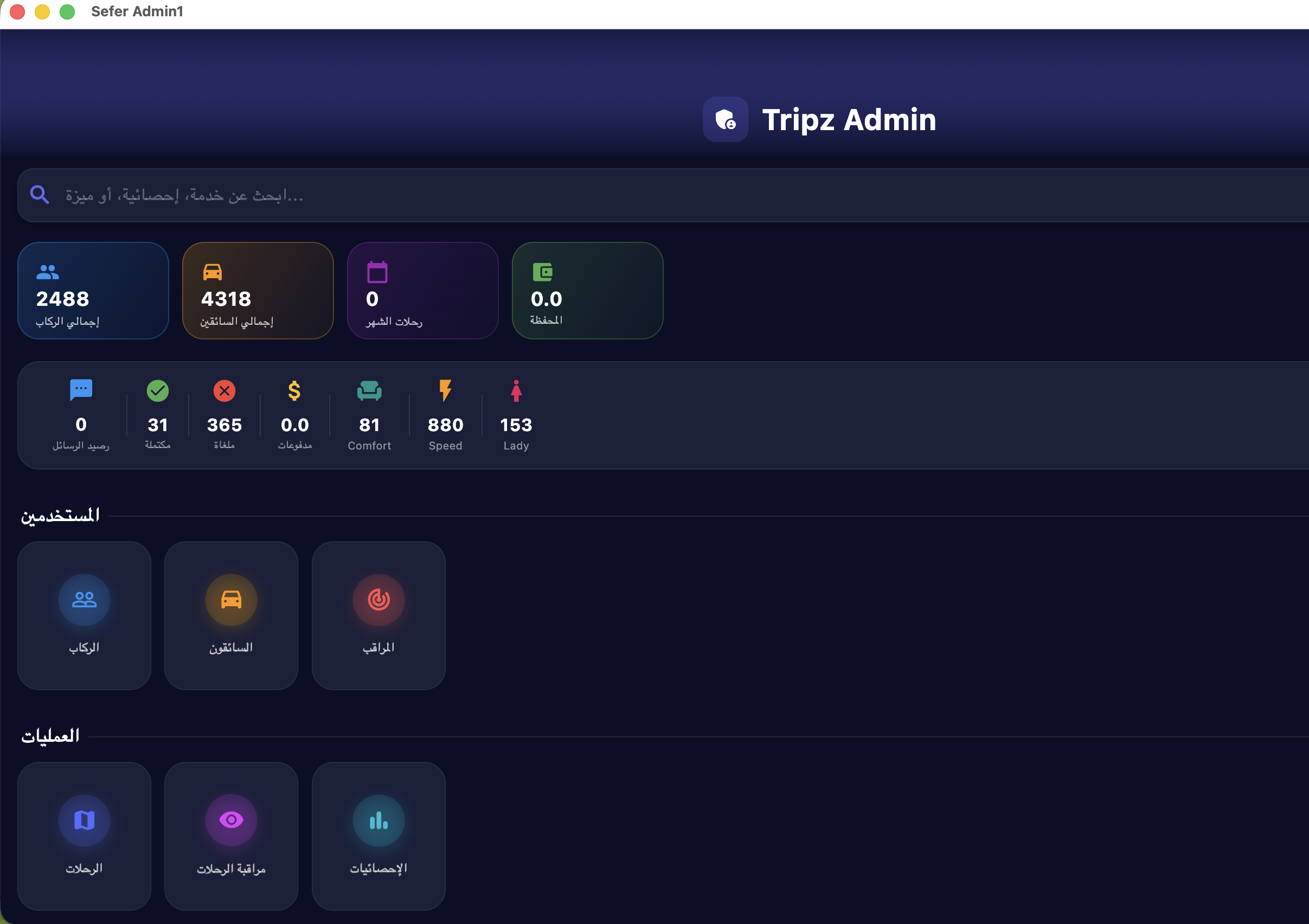 Tripz Cairo Live Admin Control Panel (Actual System View)